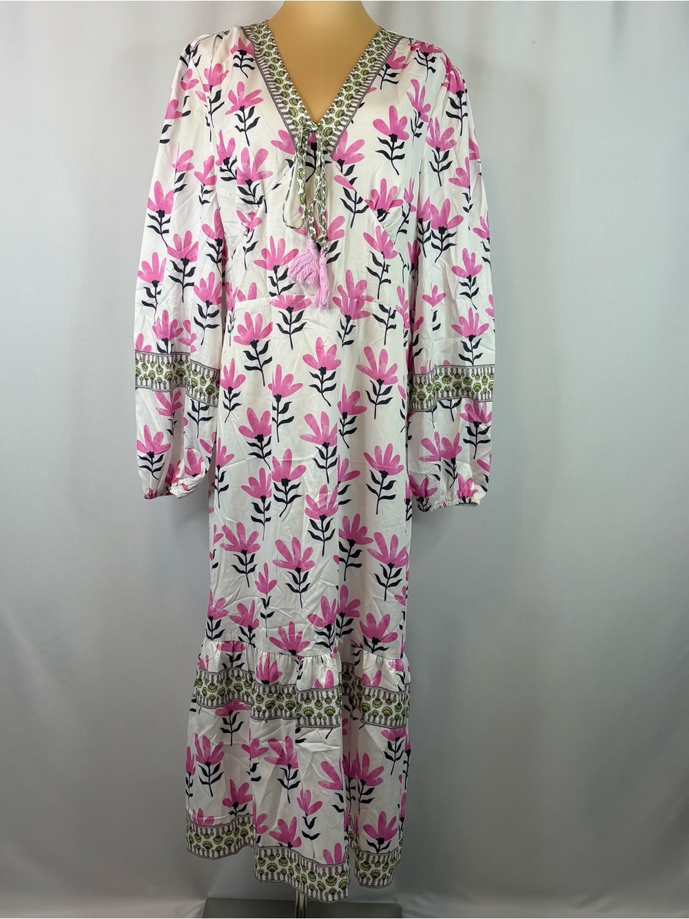 SunnySpirit Pink Floral Tassel Tie Maxi Dress NWT Size XL Boho